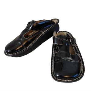 Alegria Lena Black Patent Leather Strap Mule Platform Slip On Shoes Size 5